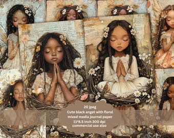 Cute  Fairies African shabby Junk Journal, African American, Junk Journal Kit, Digital Papers, Printable Ephemera,Digital Journal Kit,Black