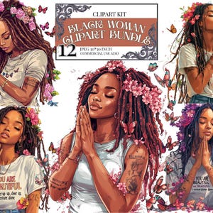 Beautiful Black Women Praying Hands Clipart, Watercolor African Girl PNG, Female Christian Spiritual Prayer, Commercial Use License