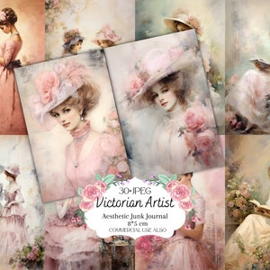 30 + Kit de scrapbooking de carnets pour femmes de l'artiste victorienne, vintage de journaux indésirables, lot de journaux éphémères, pour usage commercial uniquement, numérique