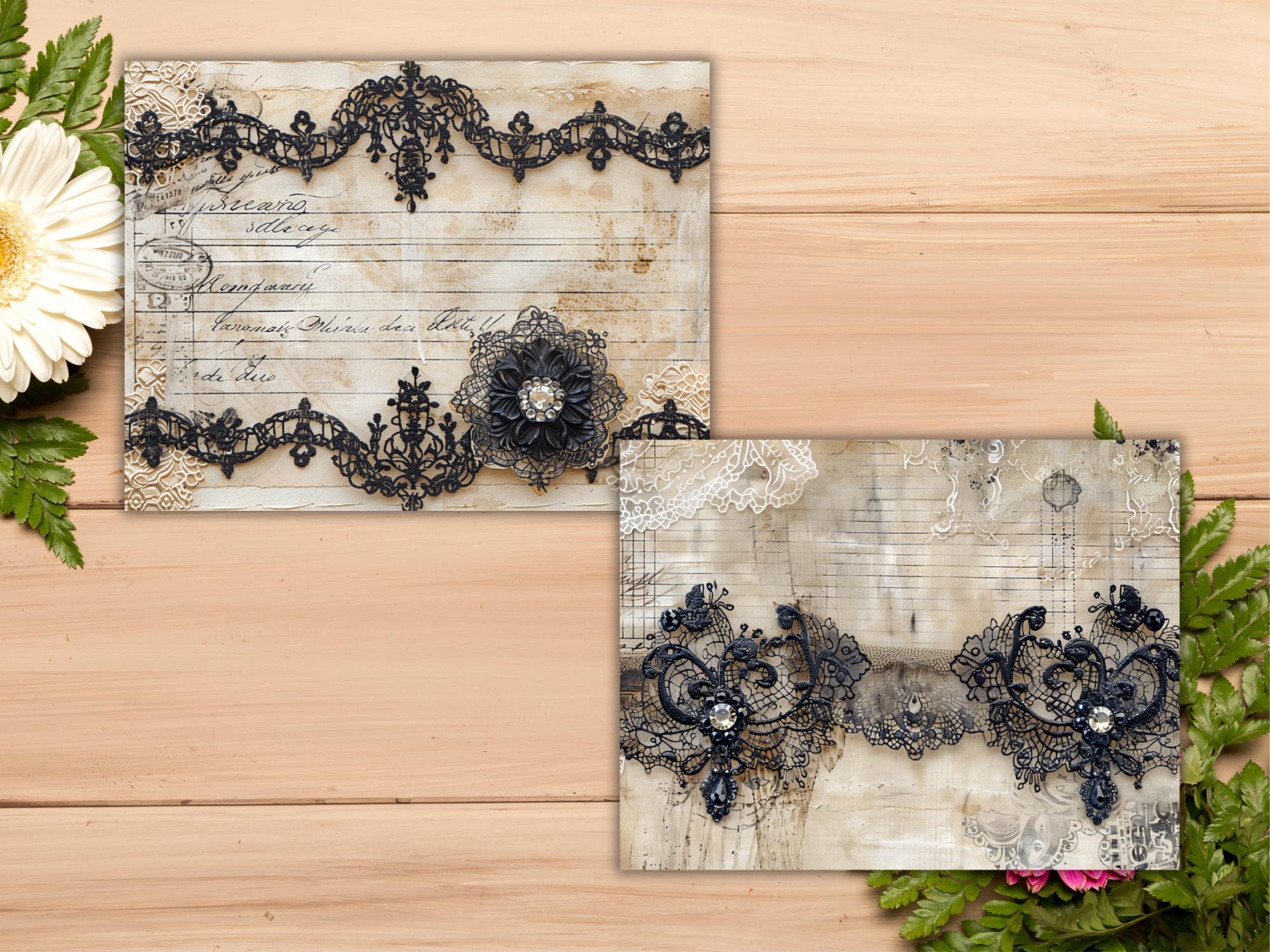 Black Lace Shabby Chic Junk Journal Kit Black Vintage Lace Ephemera ...