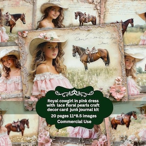 Shabby Western cowgirl in field pink floral vintage Junk Journal Kit Printable Pages, horse field Junk Journal Kit, Cowgirl Junk Journal