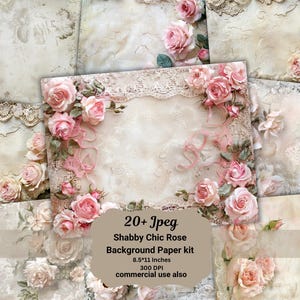 Rose Shabby Chic Junk Journal Kit | Shabby Chic Junk Journal Ephemera | Pink blue  Roses | Shabby Chic Printable | Vintage | Flowers | Lace
