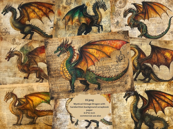 ヴィンテージ ドラゴン ジャンクジャーナルキット：ファンタジー