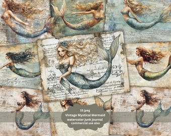 Wunderschöne Meerjungfrau Junk Journal Kit Ozean Digitales Papier für Scrapbooking Meer Digitales Papier Marine Journal Seiten druckbare Seite