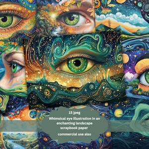 Fantazyjny surrealistyczny dziennik oczu, papiery do wydrukowania, surrealistyczne efemerydy artystyczne, kolaż ze scrapbooków, tworzenie kartek, materiały do dziennika Dream Junk
