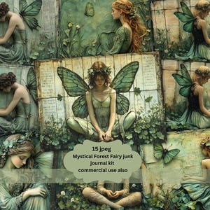 Fée imprimable, kit de journal indésirable vert vintage, pages de journal de fée verte, fée de la forêt, téléchargement numérique PDF, usage commercial