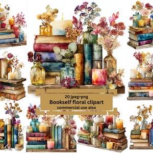 Floral Books Clipart: Watercolor Junk Journal Graphics (Digital Download, PNG & JPG