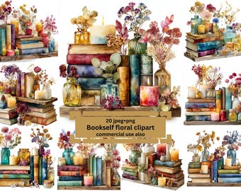 Floral Books Clipart: Watercolor Junk Journal Graphics (Digital Download, PNG & JPG