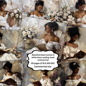 Diario di lettura di bellissime donne nere, afroamericane, kit per diario di scarto, documenti digitali, materiale effimero stampabile, kit per diario digitale