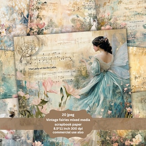 Kit per diario di fate con bellissimi motivi floreali shabby, download istantaneo, fogli di carta per scrapbooking digitale, collage fantasy di fate, stampabili, vintage