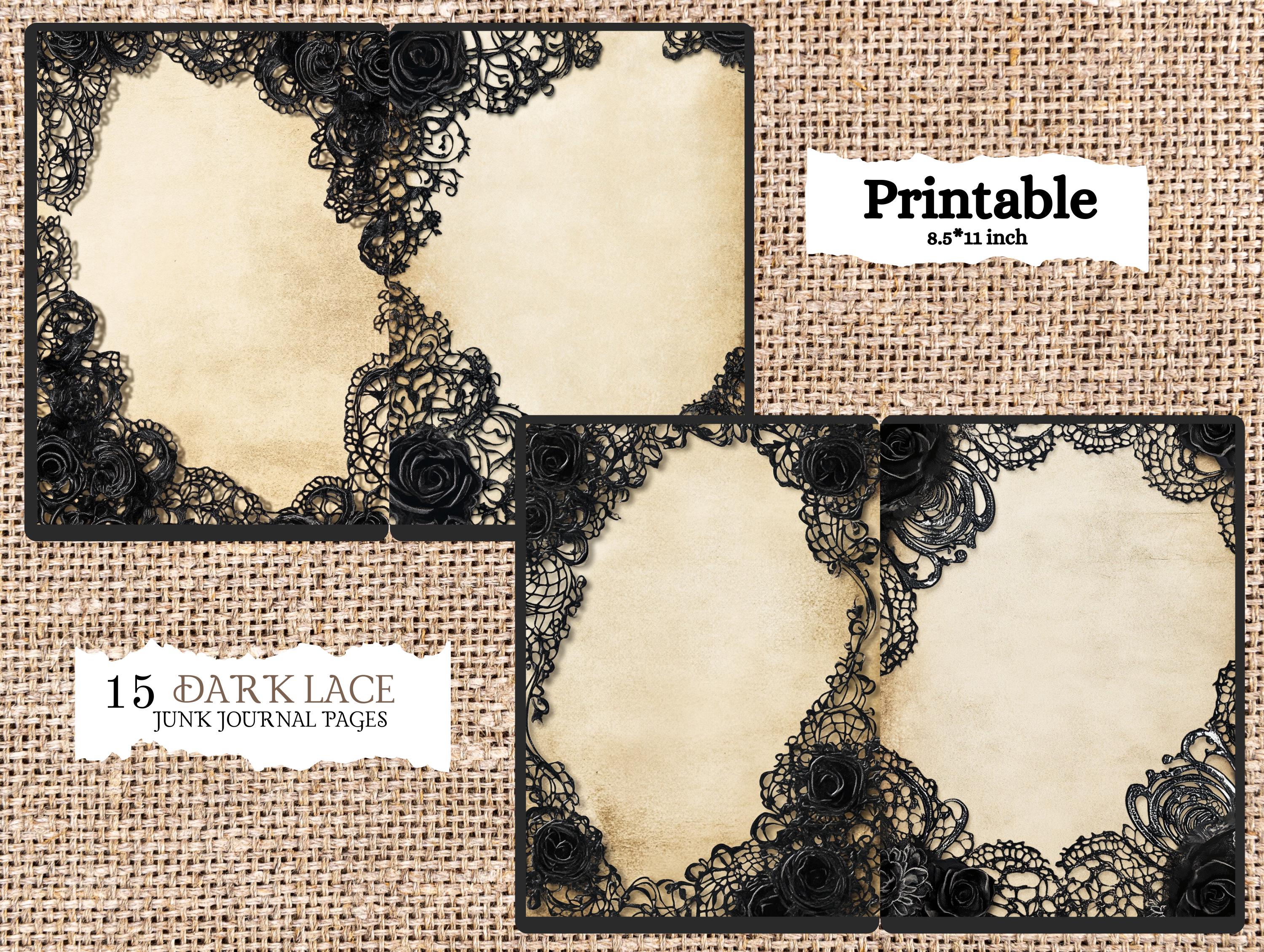 Dark Lace Shabby Junk Journal Printable Pages, Digital Lace Collage ...