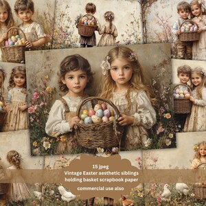 Ostern niedlichen viktorianischen Kinder Junk Journal Kit Osterei Körbe Vintage Ephemera Huhn Journal Digitales Papier Scrapbooking Printable