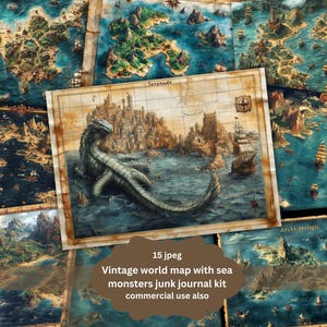 Diario basura con mapas antiguos digitales vintage, mapas del mundo imprimibles, collage de álbum de recortes grunge náutico con tesoros antiguos, papel de fondo