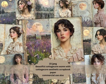 Kit para impressão de diário de lixo vitoriano Moonlit Garden, material digital para scrapbook lunar, papel para fundo gótico, páginas celestiais góticas