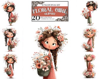 Lot de cliparts fées fleurs | Jolie fée florale PNG JPEG | Ensemble d'illustrations de fées du printemps | Kit de journal indésirable | Art imprimable Scrapbooking