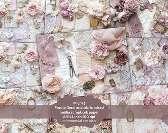 Shabby Wildflower Junk Journal Paper: Spring Botanical Collage (Digital Download 8.5x11 in