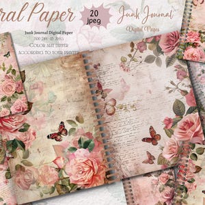 Kit per scrapbooking floreale Junk Journal / Ephemera Shabby Chic Junk Journal / Rose rosa / Shabby Chic stampabile / Vintage / Fiori / Pizzo