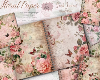 Floral scrapbook Junk Journal Kit | Shabby Chic Junk Journal Ephemera | Pink Roses | Shabby Chic Printable | Vintage | Flowers | Lace