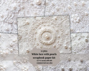 White Lace Junk Journal Sheet Pages, Digital Scrapbook Paper Kit ...