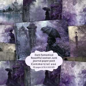 Whimsical fantasy women Haunted House Junk Journal Pages, Digital Scrapbook Paper Kit, Creepy Collage Sheet, Spooky Halloween Printable