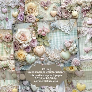 Sweet Macaron themed floral shabby pearls Junk Journal Kit Printable food Ephemera, Scrapbook Pages, Digital Journal Kit, Bakery Scrapbook