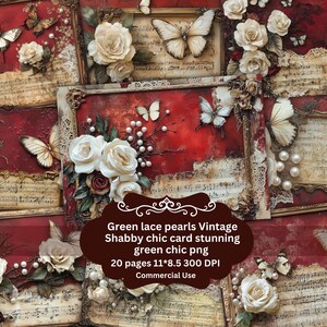 Rode vintage bloemen parel vlinder kaart gotische liefhebbers kaart Junk Journal Kit, liefde Journal Kit, afdrukbare pagina's, kortstondige, bladwijzers