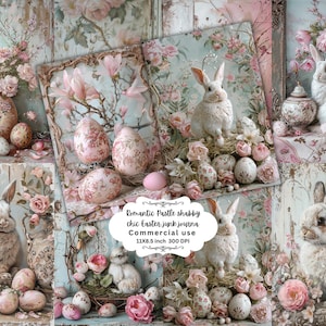 Pastel Easter Bunnies Junk Journal Easter Eggs Vintage Ephemera Bunny Journal Digital Paper , Scrapbooking Rabbit Victorian Printable Pages