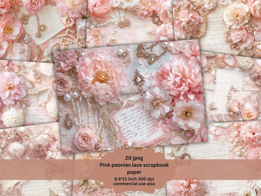 Pink Shabby Chic Junk Journal Kit: Floral Ephemera, Pearl Collage ...