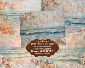 Wedding Coastal floral Shabby Beach Junk Journal Pages, Digital Scrapbook Paper Kit, Printable, Vintage Shells Collage Sheet, Nautical