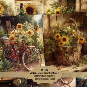 Vintage Sunflowers Junk Journal kit png, Sunflower vintage flower Painted , Sunflower Collage Sheets Scrap Paper Pages, digital download