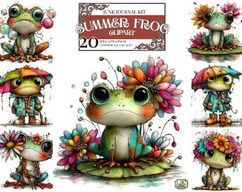 Bundle de cliparts grenouille mignonne, Kawaii grenouille JPEG, Illustration florale de grenouille, Art Boho grenouille, Clipart Animal mignon, art mural chambre d'enfant, téléchargement numérique