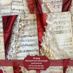 Red Lace pearl shabby Paper, which Lace Paper, Digital Scrapbook Paper Kit, Victorian Printable, Grunge Border Collage Sheet, Journal Insert