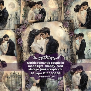 Romantic Retro Couple gothic Graphics Night Sky View full moon Stars cozy couple Instant Download Paper Crafts Junk Journal Scrapbooking