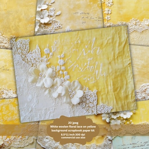 Yellow floral Lace, Printable, Digital, Download, Junk Journal, Collage, Ephemera, Scrapbook, Vintage, Paper, Junk Journal Supplies, pack
