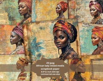 Black African vintage era traditional Women Junk Journal, African, Junk Journal Kit, Digital Papers, Printable Ephemera, Digital Journal Kit