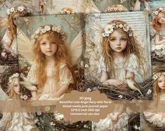 Angle Fairy girl junk journal | vintage Fairies | Printable Watercolor clipart | High Quality JPGs | Digital download | Paper craft