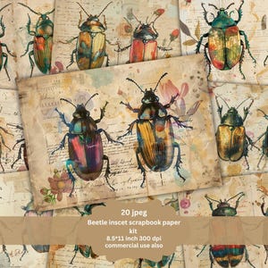 Vintage bugs insect Junk Journal Pages, Digital Scrapbook Paper Kit, Botanical Printable, Collage Sheet, Entomology Download, Ephemera