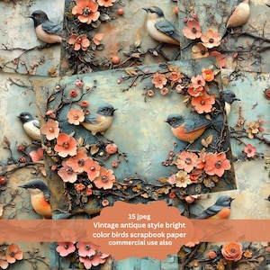 Floral Bird Frame junk journal printable kit, vintage bird nest images, digital download, collage sheet, journaling tags, paper ephemera