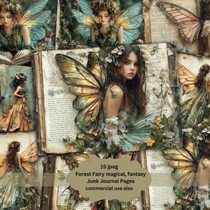 Pastel forest fairy junk journal, printable filler pages, shabby chic digital journal, victorian scrapbook paper, vintage english rose