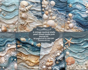 Ocean coral Junk Journal , Digital Download , Beach Junk Journal ,Junk Journal Supplies ,Printable Paper , Sea Journal Pages , Seaside kit