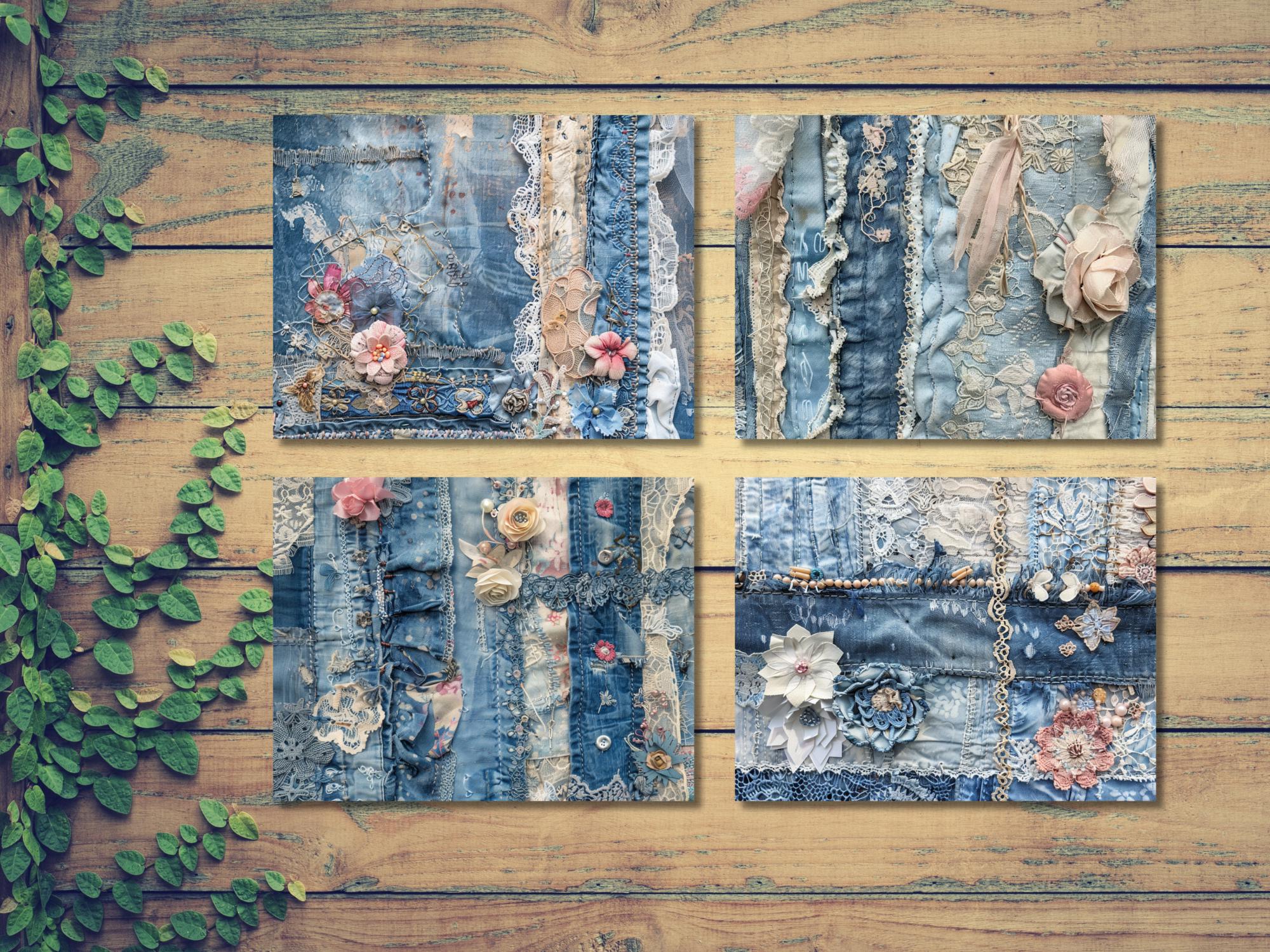 Blue Denim White Lace: Junk Journal, Digital Scrapbook Paper Kit ...