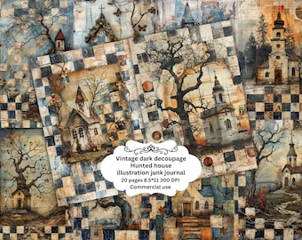 Haunted Mansion Junk Journal Pages, Gothic House Scrapbook Page, Dark Fantasy Journal Page, Floral Printable Paper, Digital Download