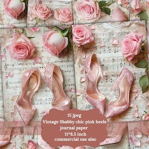 Zapatos vintage rosas para mujer, zapatos de boda elegantes de tacón alto, imágenes prediseñadas PNG, diario basura, álbumes de recortes, creación de tarjetas, diseño digital