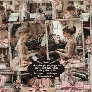 Bella ragazza che suona il pianoforte Junk Journal stampabile, pagine di diario di carta per pianoforte vintage, diario di musica Junk Journal, kit digitale Junk Journal, vintage