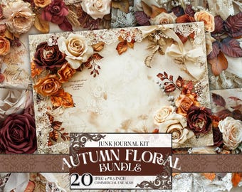 Kit de journal floral automne indésirable, pages JPEG imprimables vintage Cottagecore minable (téléchargement numérique)
