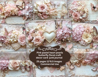 Pastel Floral Junk Journal Pages: Shabby Chic Scrapbook Paper (Digital Download)