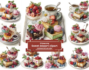Watercolor Dessert Clipart Bundle: Cake, Donut, Cookie PNG (Digital Download)