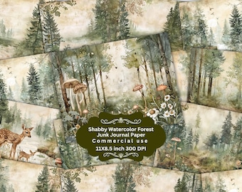 Watercolor Forest shabby Junk Journal Paper Forest Background Journal  Printable Journal Digital Paper for Scrapbooking Instant download