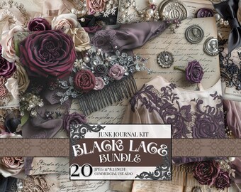 Purple Shabby Chic Junk Journal Pages Printable Vintage Ephemera JPEG Digital Download Floral Scrapbook Paper Cottagecore Kit