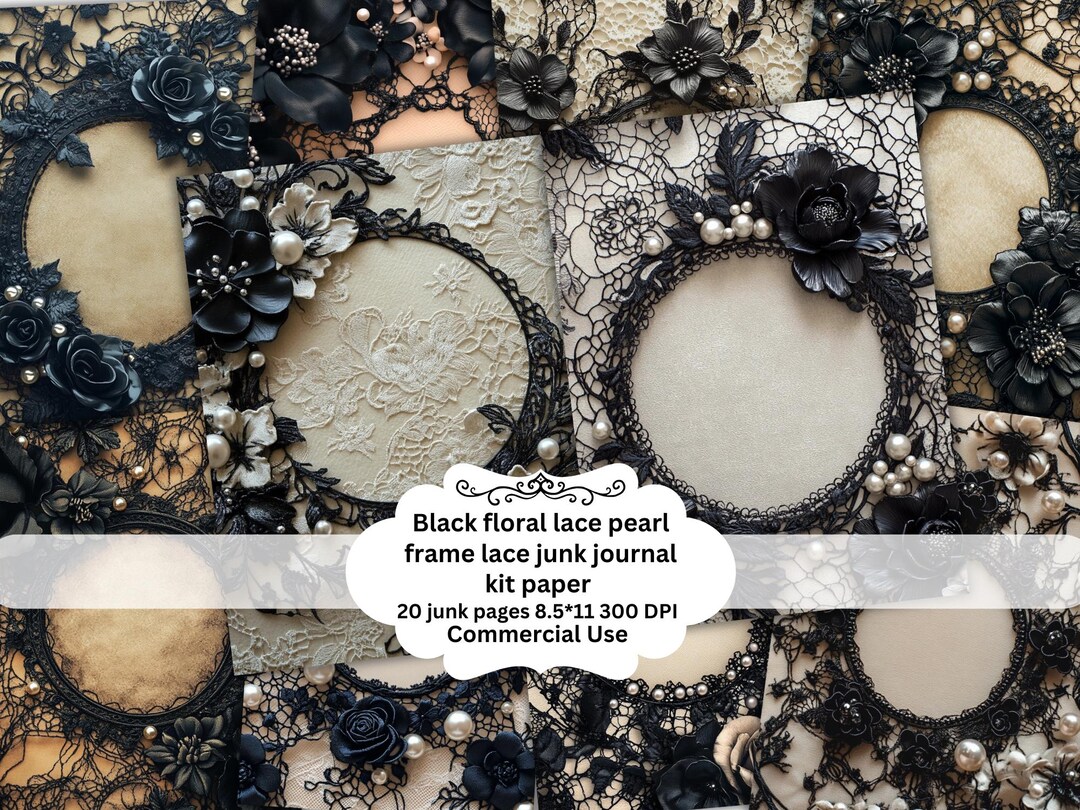 Black Lace Junk Journal Pages: Shabby Chic Printable Paper (digital ...